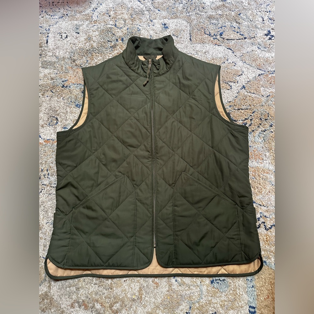 J. Crew Olive Green Quilted Vest, Size L